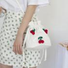Cherry Drawstring Bucket Bag White - One Size