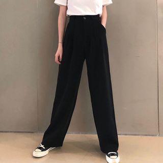 High Waist Wide Leg Plain Pants