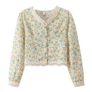Crochet Lace Floral Print Blouse