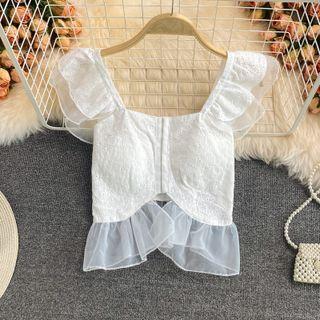 Mesh Panel Eyelet Lace Sleeveless Top