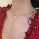 Rhinestone Faux Pearl Pendant Necklace Cx1632 - As Shown In Figure - One Size