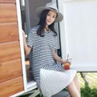 Set : Stripe Short-sleeve T-shirt Dress + Skirt