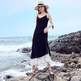 Spaghetti Strap Mock Two Piece Midi A-line Dress