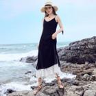 Spaghetti Strap Mock Two Piece Midi A-line Dress
