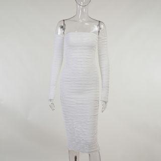Set: Strapless Midi Sheath Dress + Oversleeves