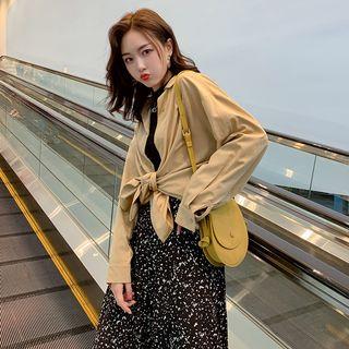 Long-sleeve Shirt / Midi A-line Printed Skirt / Set