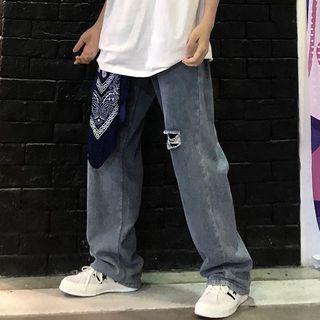 Ripped Wide-leg Washed Jeans