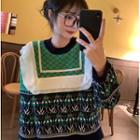 Pattern Loose-fit Sweater Green & Black - One Size