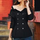 Off-shoulder Double-breasted Long-sleeve Top