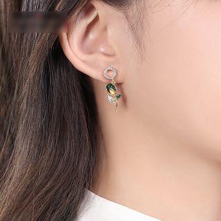 Retro Flower Rhinestone Dangle Earring 1 Pair - Green & Gold - One Size