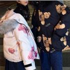 Couple Matching Furry Trim Bear Print Hooded Padded Jacket