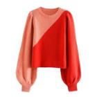 Color Block Puff-sleeve Sweater