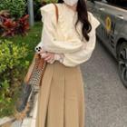 Long-sleeve Lace Blouse / Pleated Midi A-line Skirt