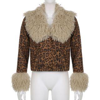 Fluffy Collared Leopard Jacket