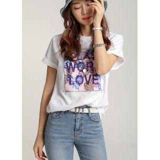 Sequined-letter Pineapple-printed T-shirt