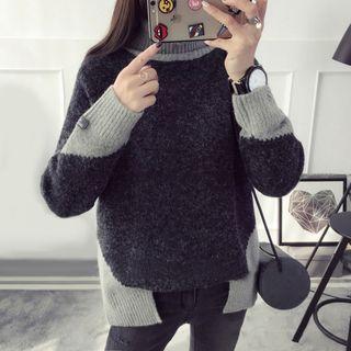 High Neck Color Block Long Sweater