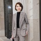 Double-breasted Plaid Blazer / Straight-cut Cropped Plaid Pants / Set