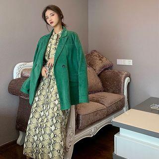 Snake Print Long-sleeve Loose-fit Dress As Figure - One Size