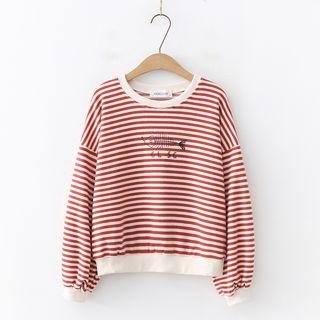 Fish Bone Print Stripe Sweatshirt