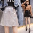 High-waist Glitter Faux Leather Skirt