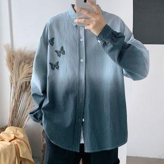 Butterfly Print Gradient Long-sleeve Shirt