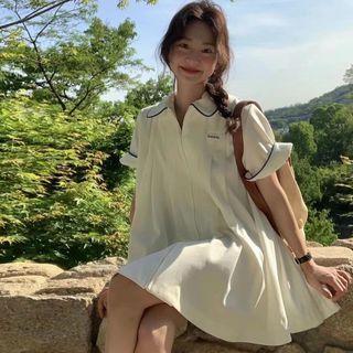 Polo Short-sleeve Contrast Trim Zip Panel Dress