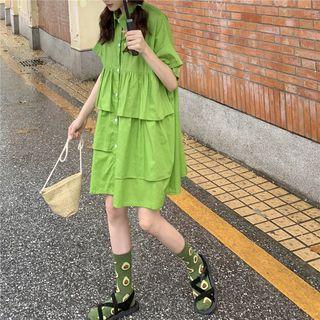 Irregular Loose-fit Short-sleeve Shirtdress