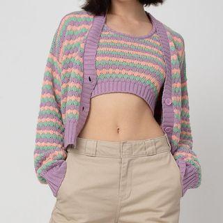 Strip Long-sleeve Cropped Cardigan