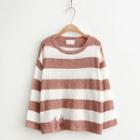 Long-sleeve Striped Ripped Knit Top