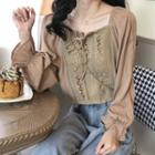 Lace-up Bell-sleeve Cropped Blouse