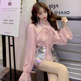 Lace Trim Blouse / Mini Pencil Skirt