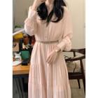 Lantern-sleeve Tiered Midi A-line Dress