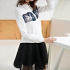 Long-sleeve Cat-print Blouse