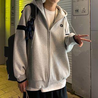 Color-block Embroidered Oversize Hooded Jacket