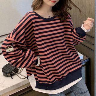 Long Sleeve Round Neck Striped Sweatshirt