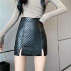 Quilted Faux Leather Mini Fitted Skirt