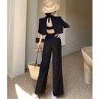 Details Open-back Crop Blazer / Sleeveless Wide-leg Jumpsuit