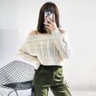 Off-shoulder Cropped Cable-knit Sweater