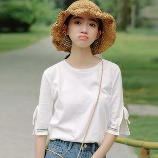 Crew-neck Elbow-sleeve T-shirt White - One Size