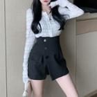 Lace Blouse / High-waist Asymmetrical Mini A-line Skort