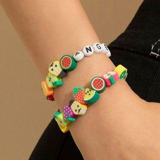Set Of 2: Fruit Bracelet Set Of 2 - Green & Red - One Size