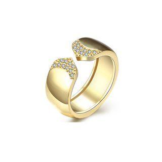Fashion Plated Gold Geometric Cubic Zircon Adjustable Ring Golden - One Size