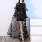 Sequined Long-sleeve Maxi A-line Dress