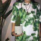 Palm Tree Leaves Printing Short-sleeve T-shirt