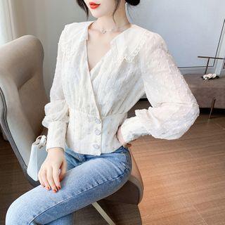 V-neck Lace Lantern-sleeve Top