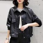 Puff-sleeve Faux Leather Jacket