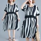 Zebra Print Short-sleeve Midi A-line Dress
