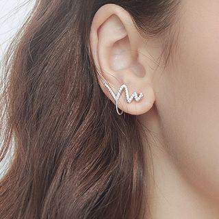925 Sterling Silver Rhinestone Wave Earring 1 Pair - Non Matching - Silver - One Size