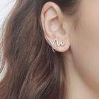 925 Sterling Silver Rhinestone Wave Earring 1 Pair - Non Matching - Silver - One Size