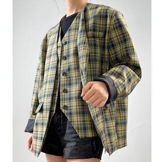 Mock Two-piece Plaid Blazer Yellow & Black - One Size